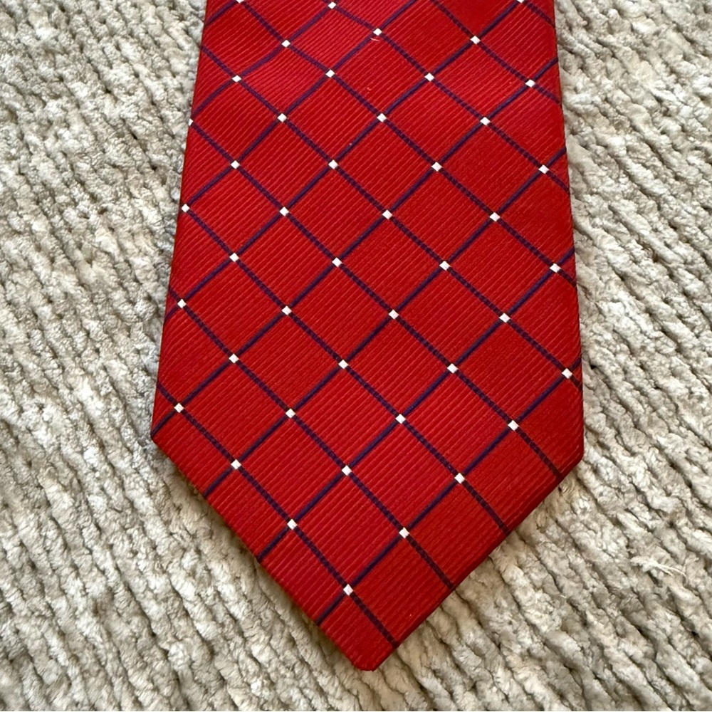 Tommy Hilfiger Red Plaid Silk Tie‎ Made in USA Classic Width